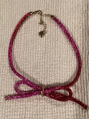 Betsey Johnson Pink Fuchsia Glitter Bow Necklace